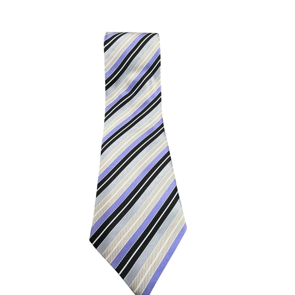 Setazone Mens Silk Tie Purple Silver Black Striped Hand Made Italian Silk 4 Inch